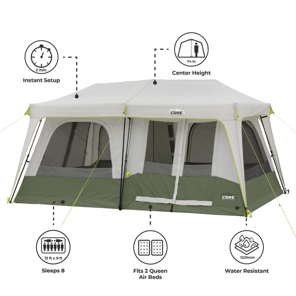 Core Equipment 8 Person Instant Cabin Performance Tent - 13' x 9'