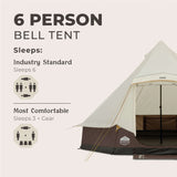 6 Person Lighted Bell Tent - 13' x 12' features including sleeping capacity and comfort information.