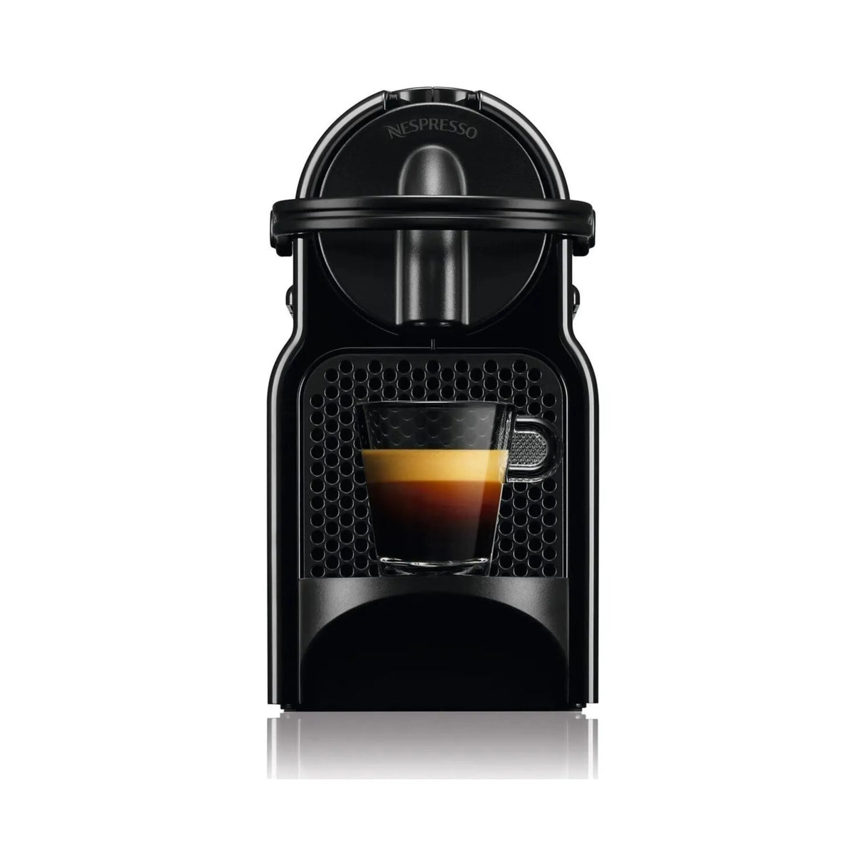 Single-serve nespresso coffee machine in black color.