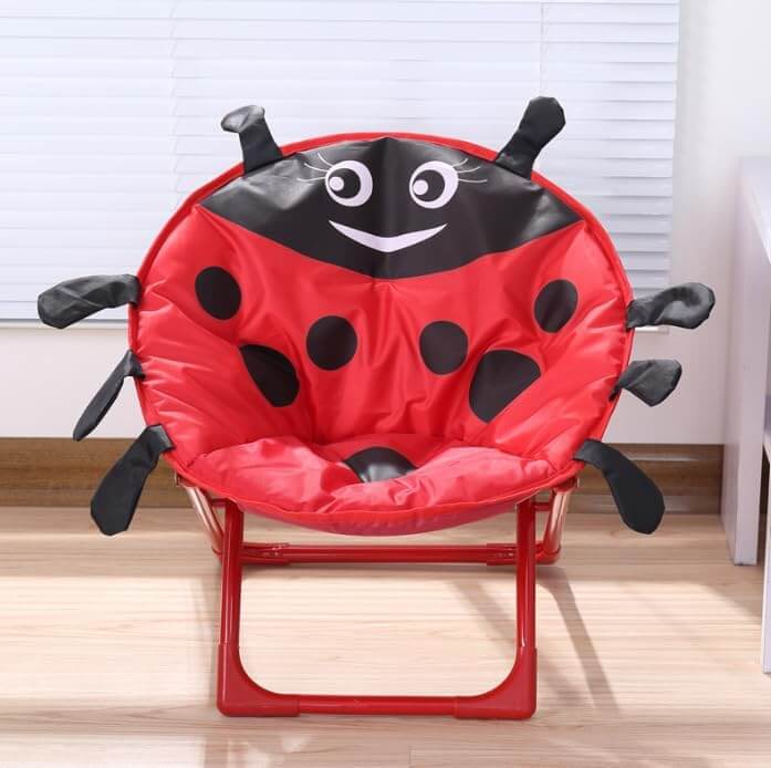 Kids Moon Chair - Mix Colors featuring a cute ladybug design in vibrant red and black, ideal for kids.