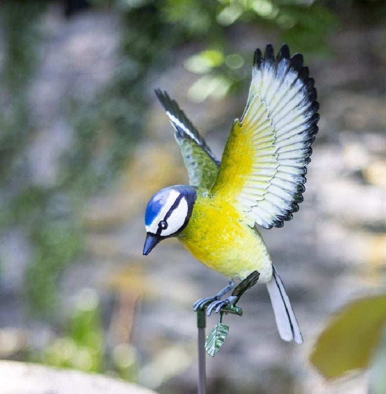 Inquisitive 3D Metal Blue Tit on Stake