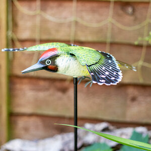 Inquisitive 3D Metal Woodpecker on Stake