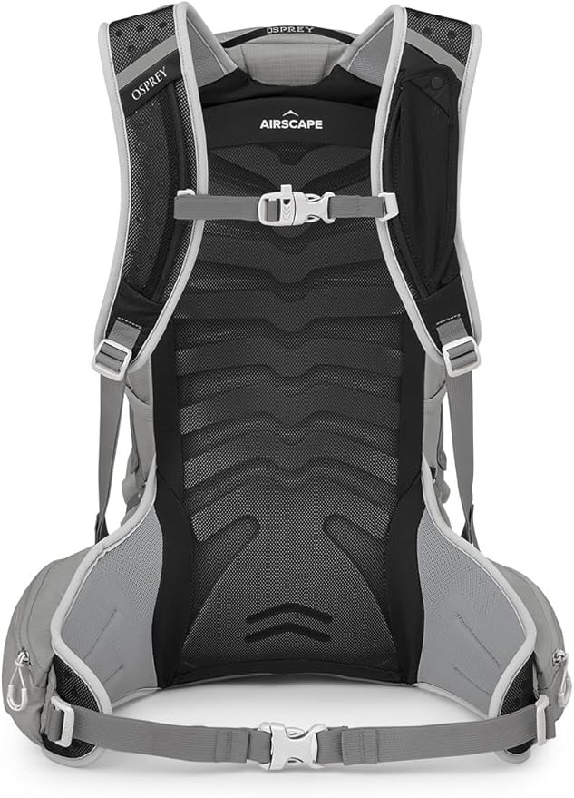 Rear view of Osprey Talon Earth 22 Men's Hiking Daypack showing ergonomic back panel design for comfort on trails.