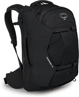 Osprey Farpoint 40 Travel Pack - Men's carry-on backpack, black, with adjustable torso fit and LightWire frame for comfort and support.