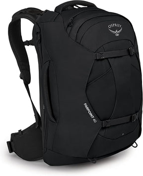Osprey Farpoint 40 Travel Pack - Men's carry-on backpack, black, with adjustable torso fit and LightWire frame for comfort and support.