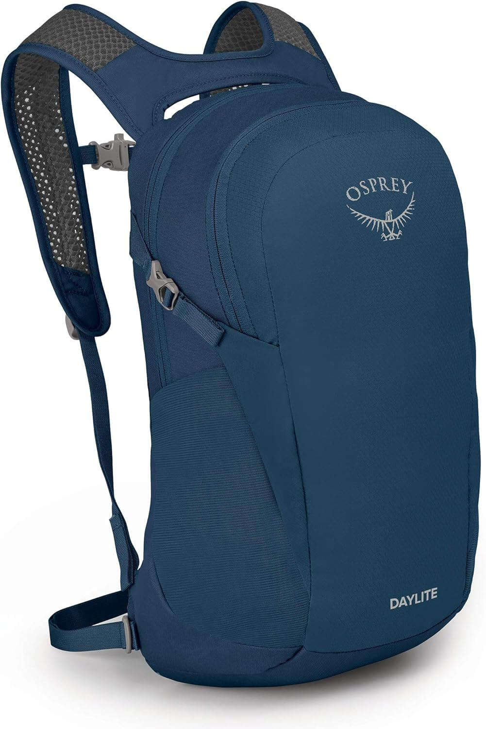 Osprey Daylite backpack in blue, lightweight and durable, perfect for hiking and travel, made from recycled materials.