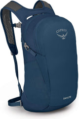 Osprey Daylite backpack in blue, lightweight and durable, perfect for hiking and travel, made from recycled materials.