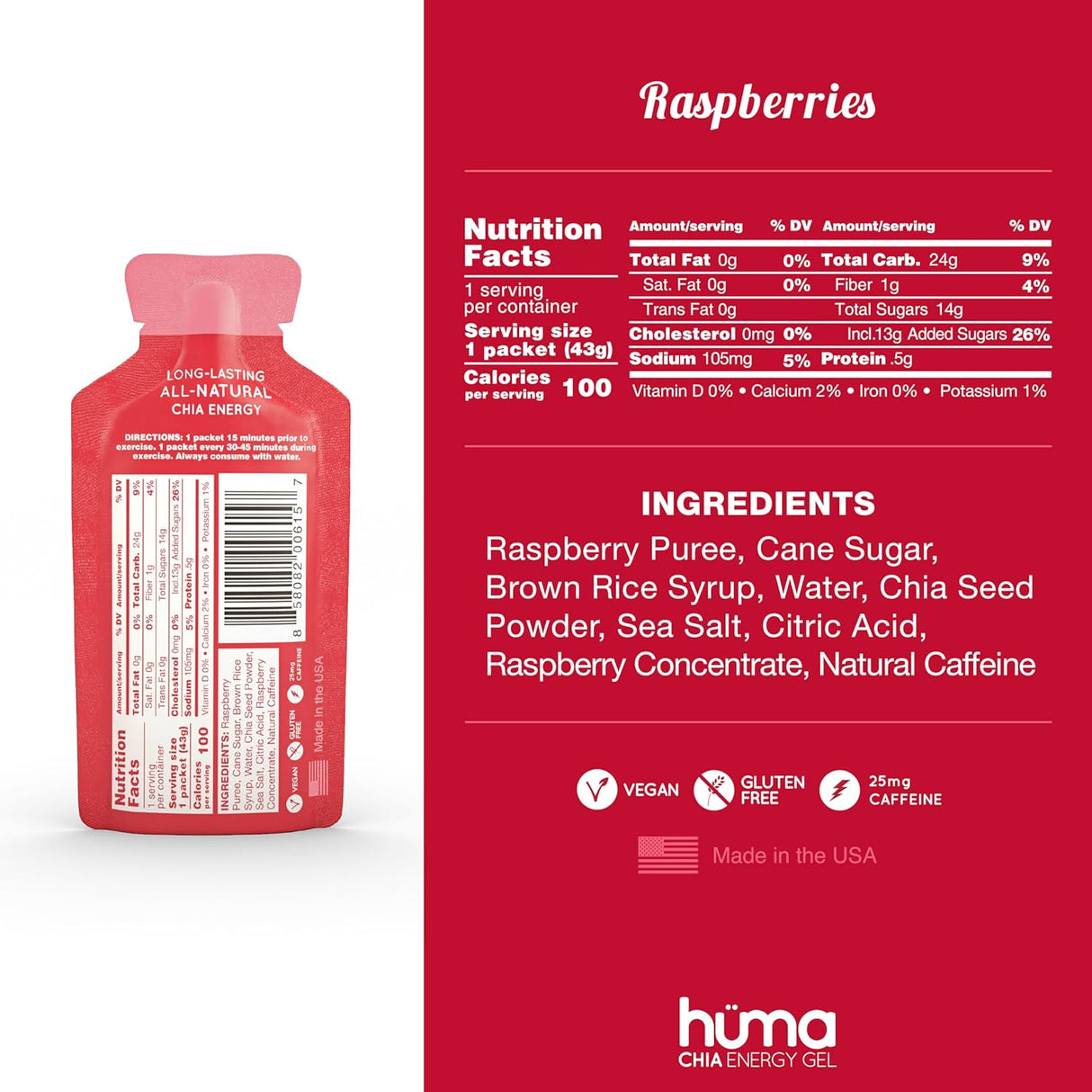 Huma Gel Chia Energy Gel - Raspberries - 43g