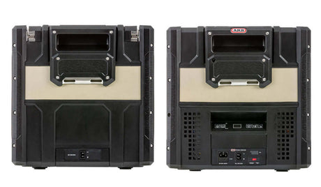 Back view of ARB Zero Portable Fridge Freezer Single Zone - 36L with durable handles and control panel for outdoor adventures.