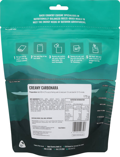 Back Country Cuisine Creamy Carbonara Freeze Dried Meal