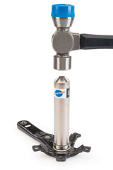 Close-up of Park Tool Campagnolo Crank and Bearing Tool Set with hammer and tool parts for bike repair.