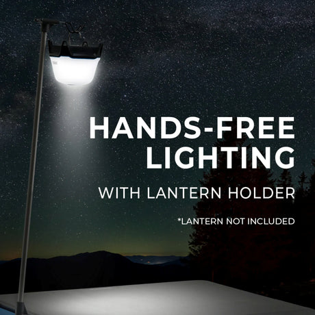 Core Equipment 4 Foot Outdoor Table with FlexRail — lantern/cup holder attachments on the FlexRail.