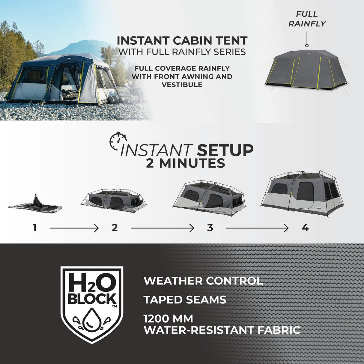 9 Person Instant Cabin Tent with Full Rainfly - 14' x 9'