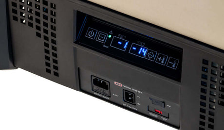 Control panel of ARB Zero Portable Fridge Freezer Dual Zone - 69L displaying temperature settings.
