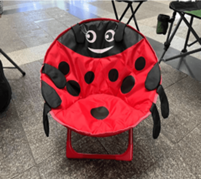 Kids Moon Chair - Mix Colors featuring a ladybug design, perfect for outdoor fun and relaxation.
