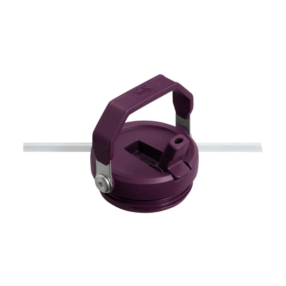 Stanley Classic IceFlow Flip Straw Tumbler flip straw lid in purple color for easy one-handed drinking.