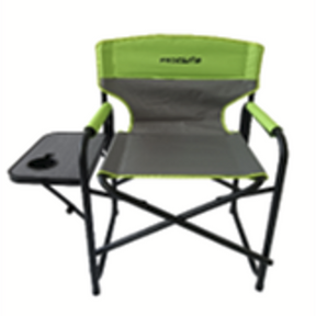 Excelsior Folding Director Chair in green and grey with side table for outdoor comfort and style.