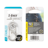 Nite Ize S-Biner Dual Carabiner - Stainless Steel packaging front and back view on display