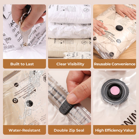 Flextail Vacuum Storage Bags — valve detail shown with Flextail pump nozzle attached.