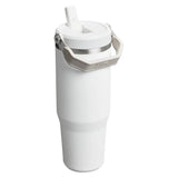 Stanley IceFlow Flip Straw Tumbler 30 oz white with handle, double-wall vacuum insulation, perfect for keeping drinks cold.