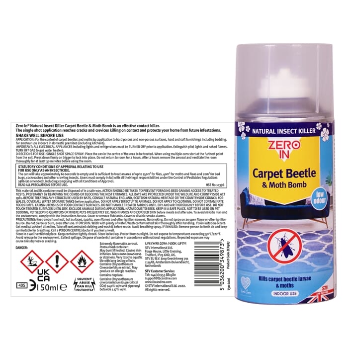 Carpet Beetle & Moth Killer Bomb - 150ml One-Shot Aerosol