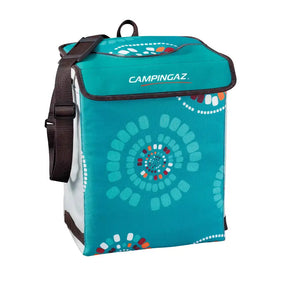 Campingaz Ethnic MiniMaxi 19L Soft Cooler Bag in teal with ethnic pattern design.