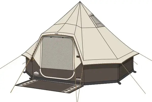 8 Person Lighted Bell Tent - 13' x 12' with spacious interior and built-in lighting for outdoor comfort.