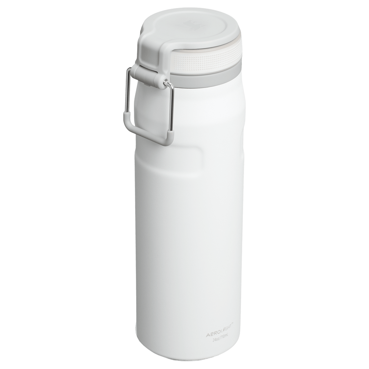 IceFlow Bottle with Twist Flip Lid - 24 oz / 700 ml in white with stainless-steel carry hook and twist lid.