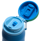 IceFlow Bottle with Twist Flip Lid - 24 oz / 700 ml showing the twist flip lid in blue color open for easy access.