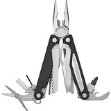 Multi-tool with various functions including pliers, knives, and screwdrivers.