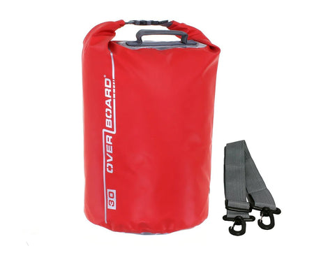 Red waterproof dry bag with roll-top closure.