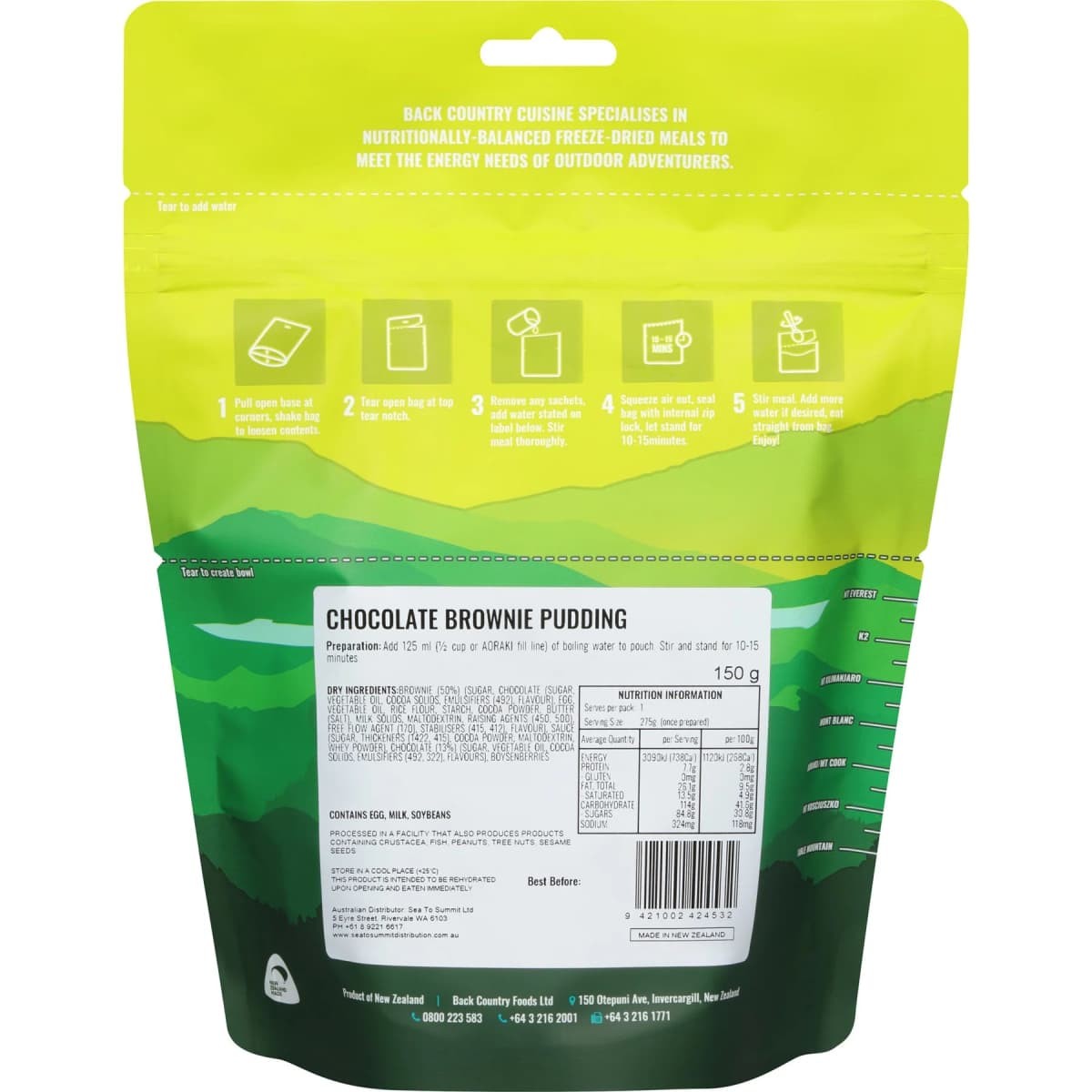 Back Country Cuisine Chocolate Brownie Pudding dessert package front view.