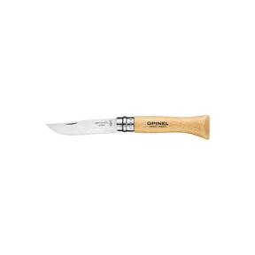 Opinel Traditional Stainless Steel Knife with wooden handle and Virobloc® safety ring, ideal for outdoor activities and manual work