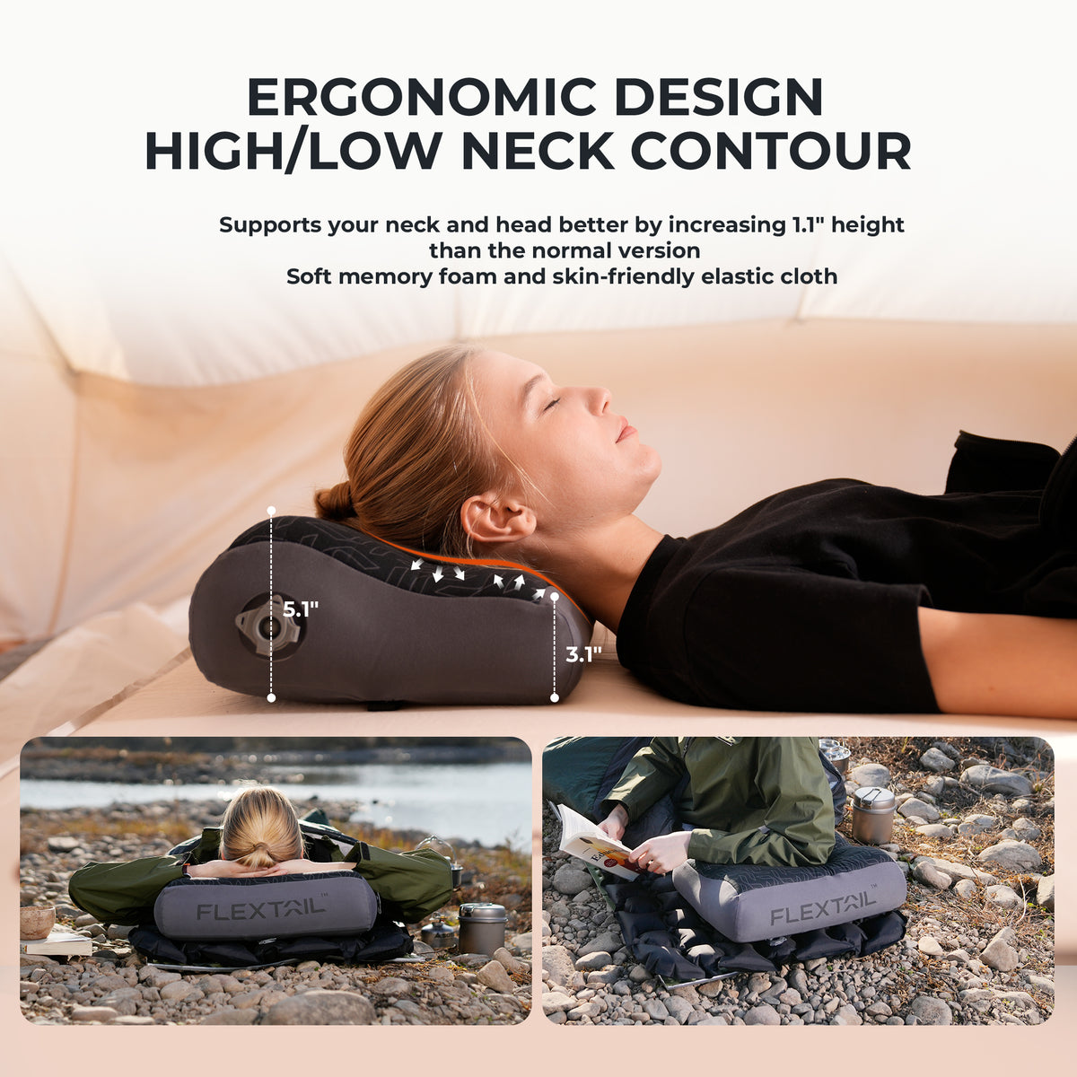 Flextail Zero Pillow Camping Travel Inflatable Headrest