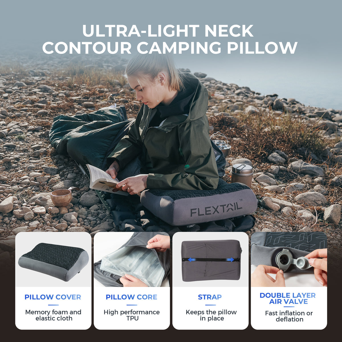 Flextail Zero Pillow Camping Travel Inflatable Headrest