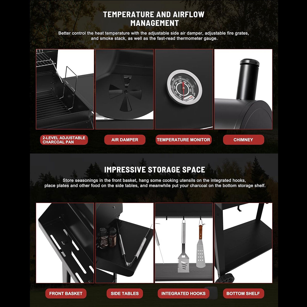 Royal Gourmet 30-Inch Barrel Charcoal Grill with Front Basket - Outdoor BBQ