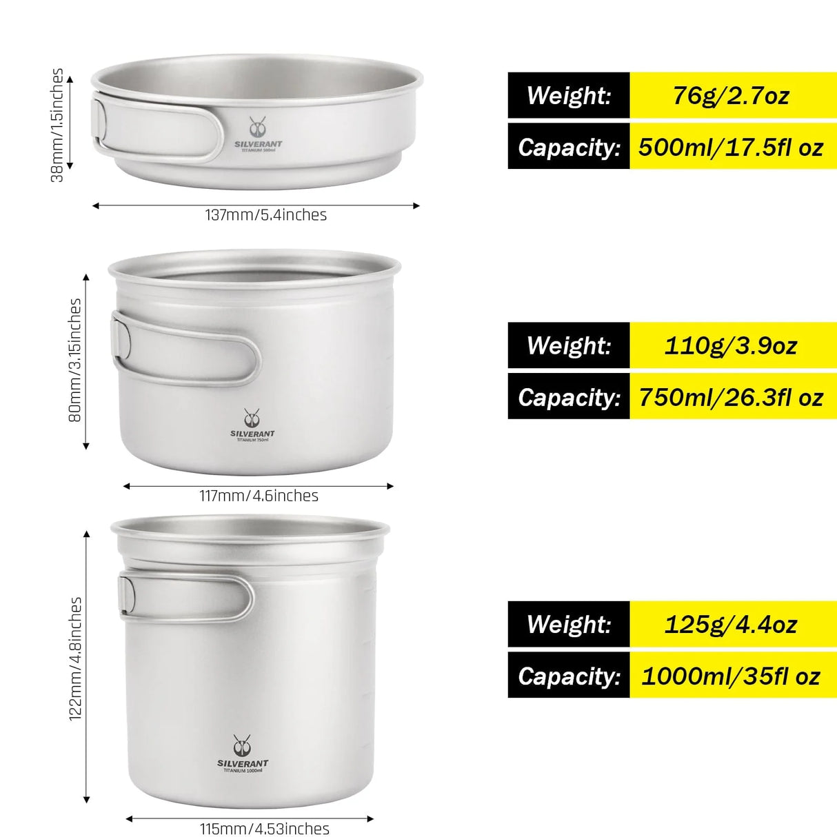 Ultralight 3 Piece Titanium Camping Cookware Set Geardoor