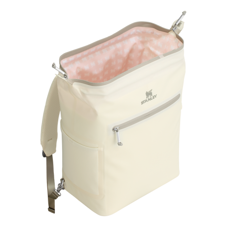 Stanley All Day Madeleine Midi Cooler Backpack 14L open hinge top showing interior - Cream Color