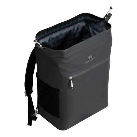 Stanley All Day Madeleine Midi Cooler Backpack 14L open hinge top showing interior - Black Color