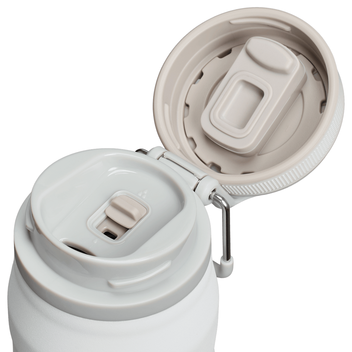 IceFlow Bottle with Twist Flip Lid - 24 oz / 700 ml lid open showing twist flip function and stainless-steel carry hook.