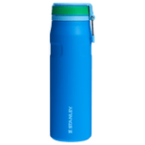 IceFlow Bottle with Twist Flip Lid - 24 oz / 700 ml in blue color with green twist flip lid and stainless-steel carry hook.