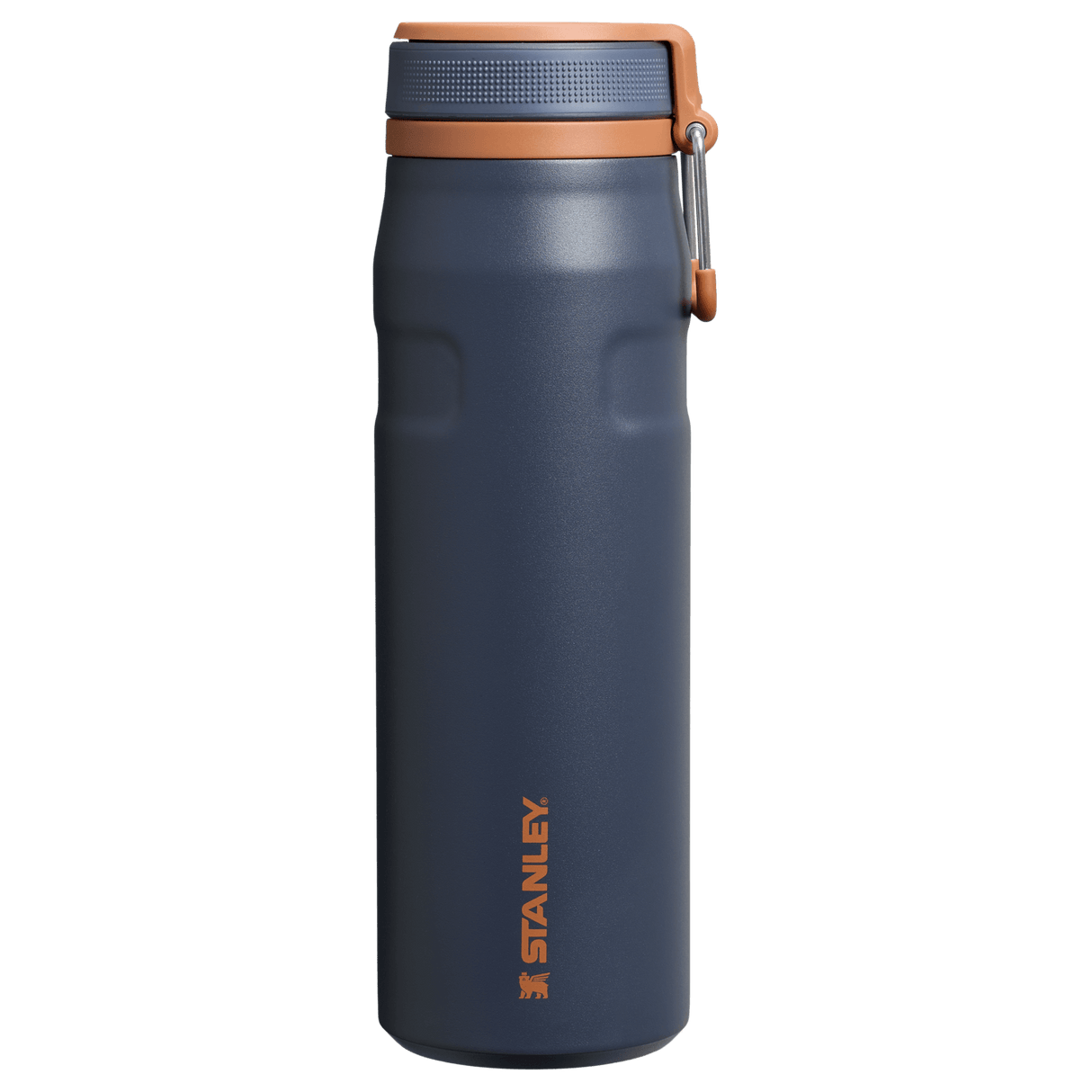 IceFlow Bottle with Twist Flip Lid - 24 oz / 700 ml in navy blue with stainless-steel carry hook.