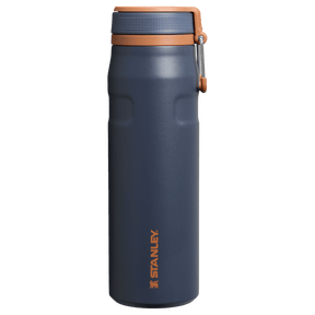 IceFlow Bottle with Twist Flip Lid - 24 oz / 700 ml in navy blue with stainless-steel carry hook.