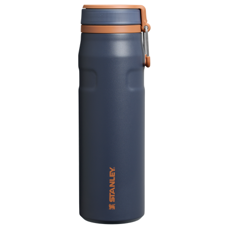 IceFlow Bottle with Twist Flip Lid - 24 oz / 700 ml in navy blue with stainless-steel carry hook.