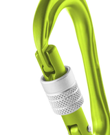 Edelrid HMS Strike Screw Locking Carabiner in green, showing screwgate mechanism.
