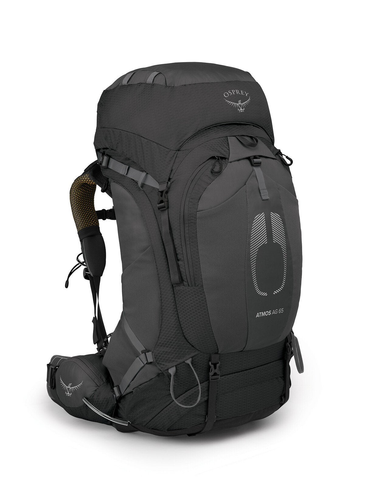 Image of a black hiking backpack with multiple compartments and adjustable straps.