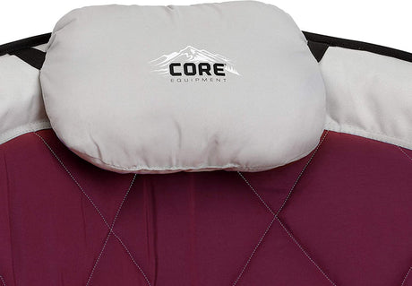 Close-up of Core Equipment Oversized Padded Round Chair with quilted seat and padded headrest.